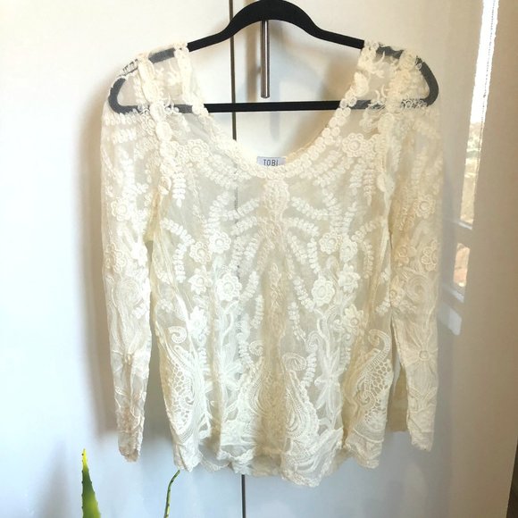 Cream appliqué top - Picture 1 of 4